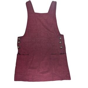 She + Sky Pinafore Dress Womens Medium Burgundy Corduroy Side Button Jumper